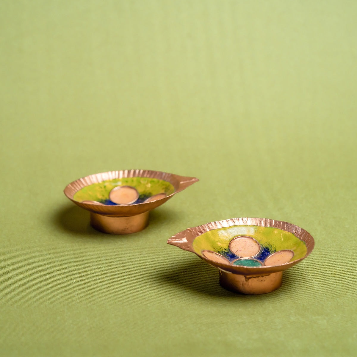 Copper Enamel Diya (Set Of 4)