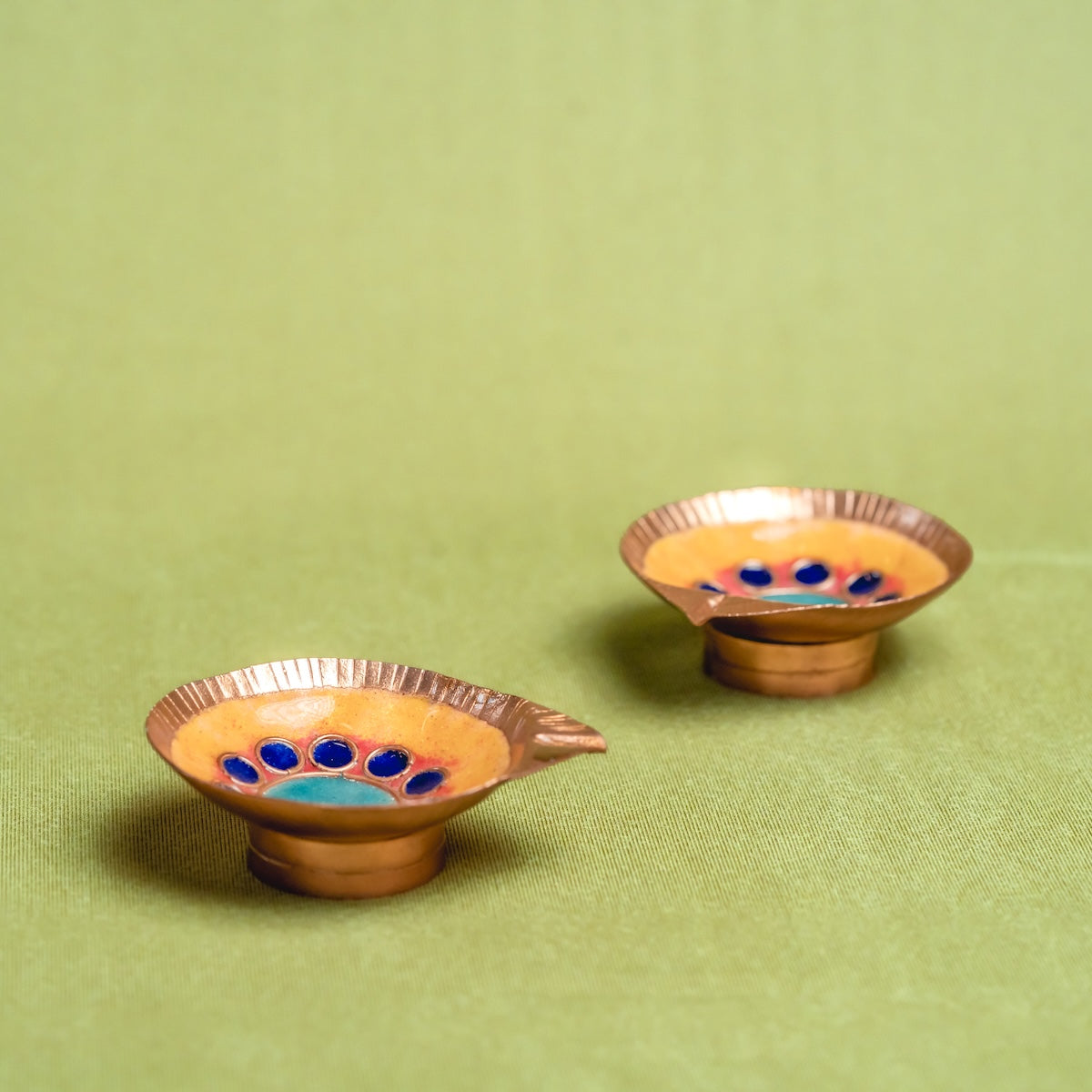 Copper Enamel Diya (Set Of 4)