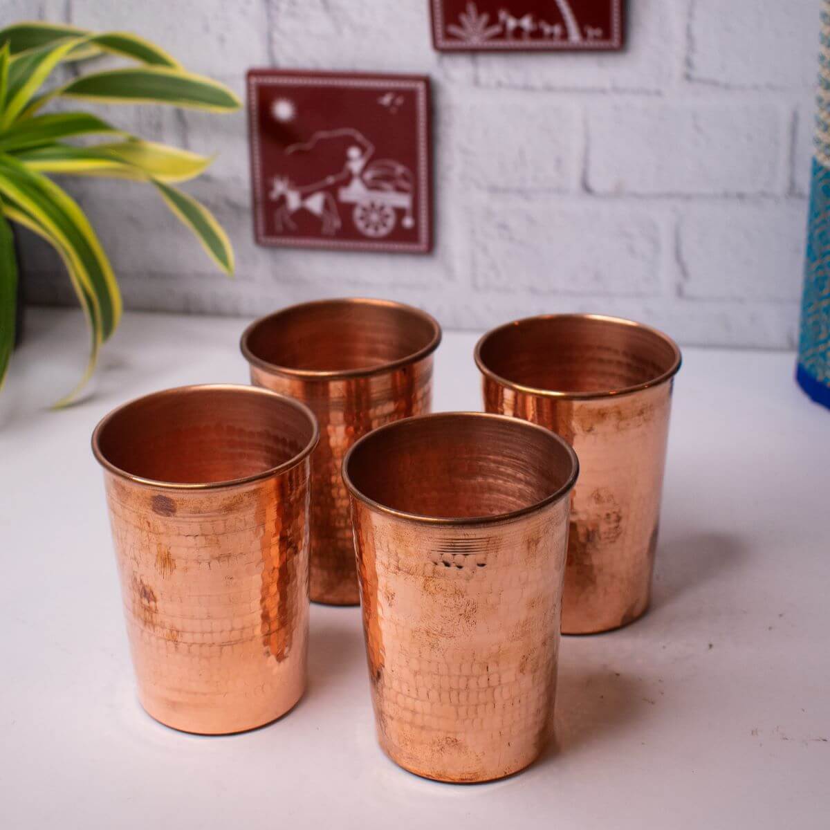 Copper Water Tumbler Glass-Set of 4-2-Zishta Serveware