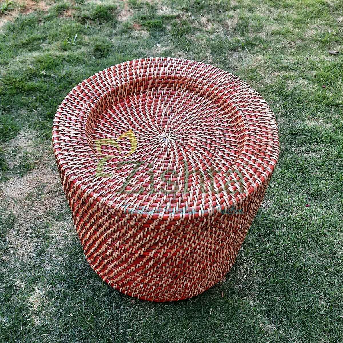 Seating Stool Morah-Drum Shape-Red-Assam Cane Furniture-Zishta Home Decor