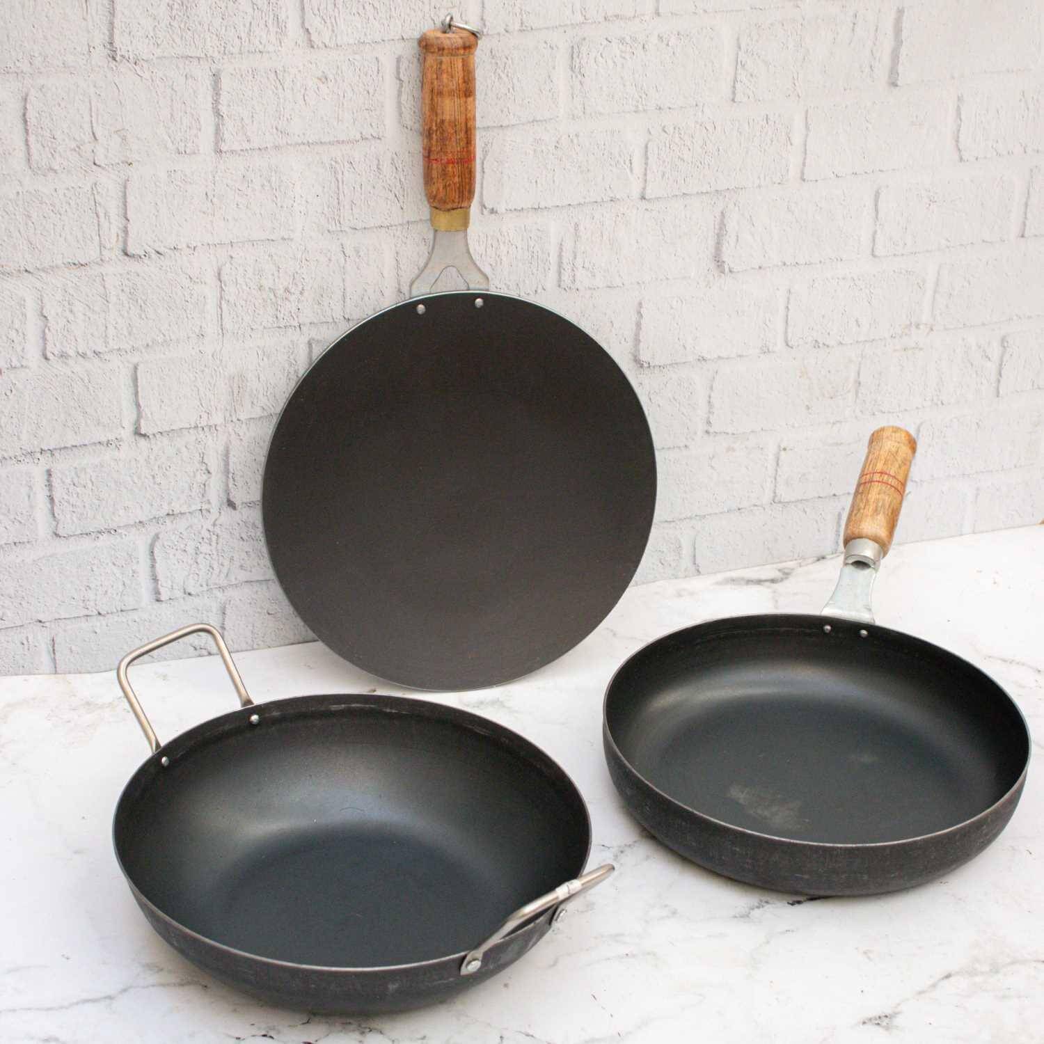 Iron Cookware Set-Fry Pan-Roti Tawa-Kadai Combo-1-Zishta Traditional Cookware