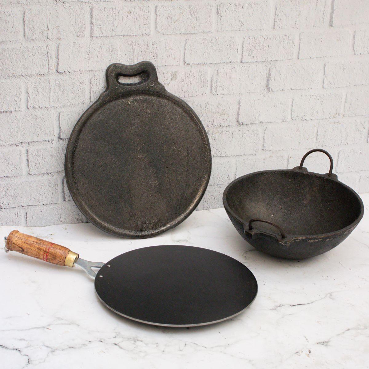 Iron Roti Tawa-Cast Iron Kadai-Tawa Combo-1-Zishta Traditional Cookware