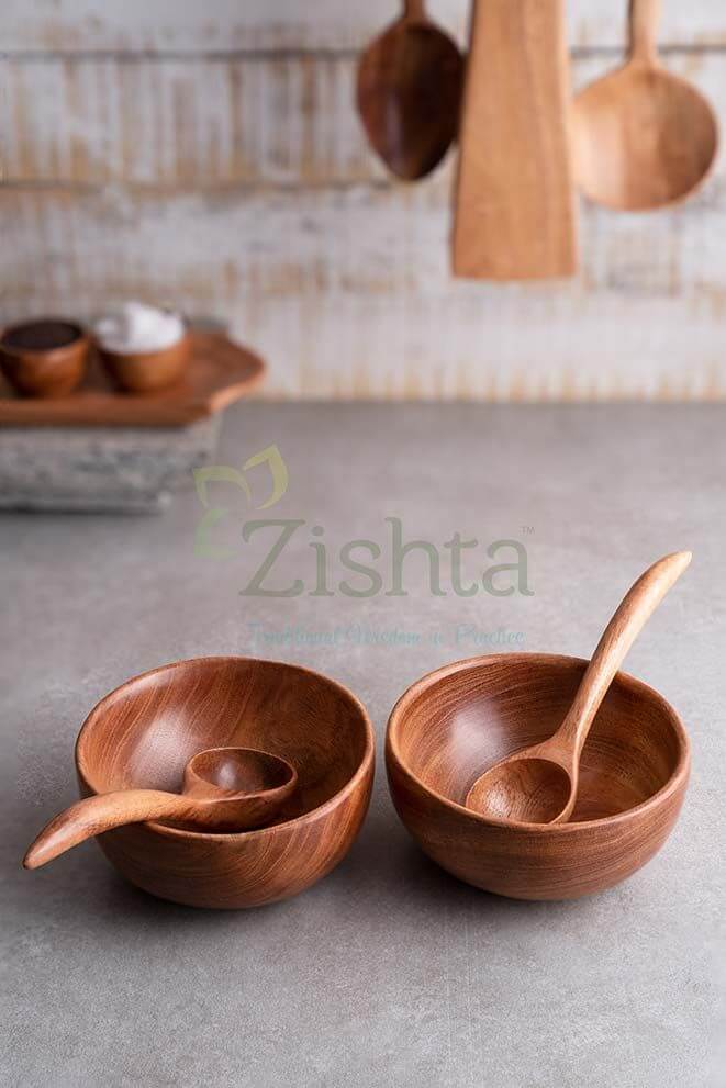 Neem Wood Soup Bowl 1-Zishta Traditional Cookware