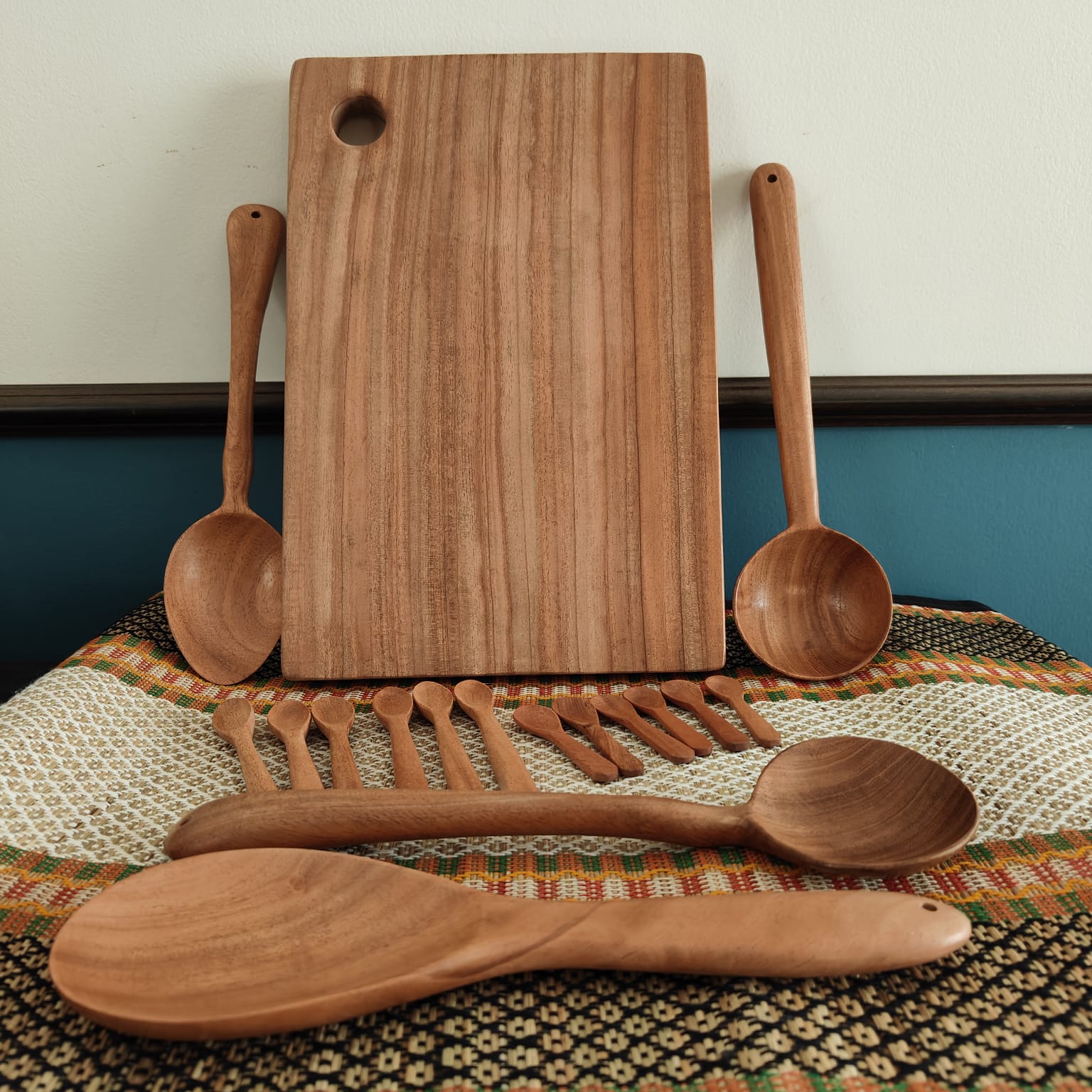 Neem Wood Kitchen Set (Chopping Board, Ladles, Spice & Masala Spoons)