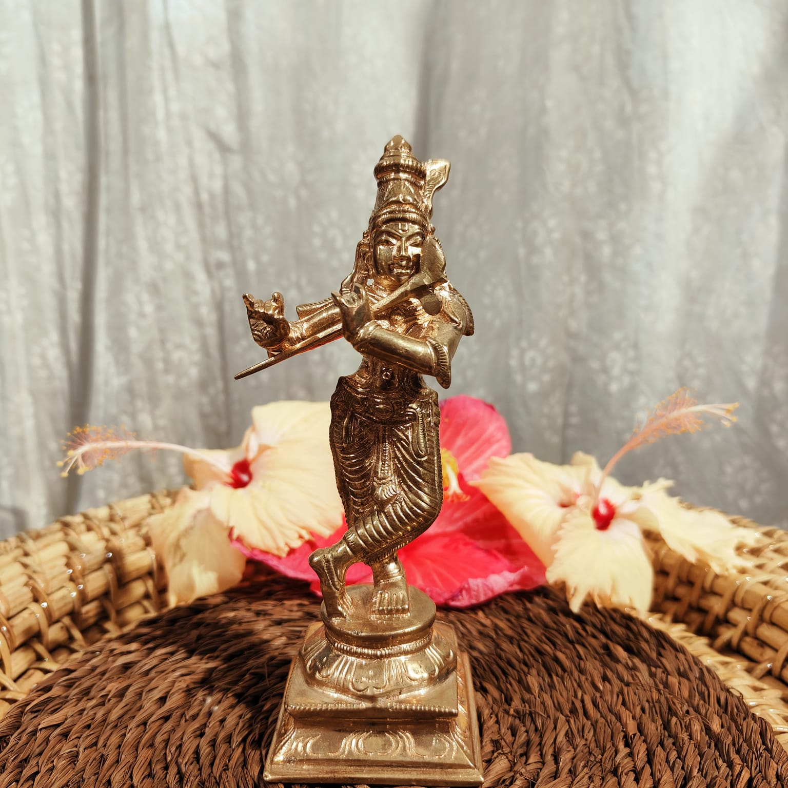 Krishna With Flute-Panchaloha Idol-1-Zishta Traditional Home Decor