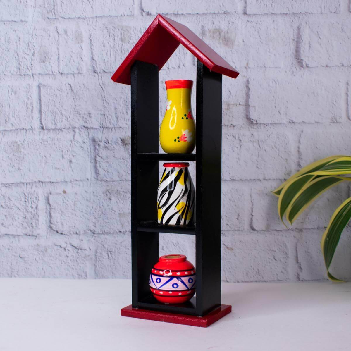 Wooden House-3 pots-2-Navratri Gift-Zishta Traditional Home Decor