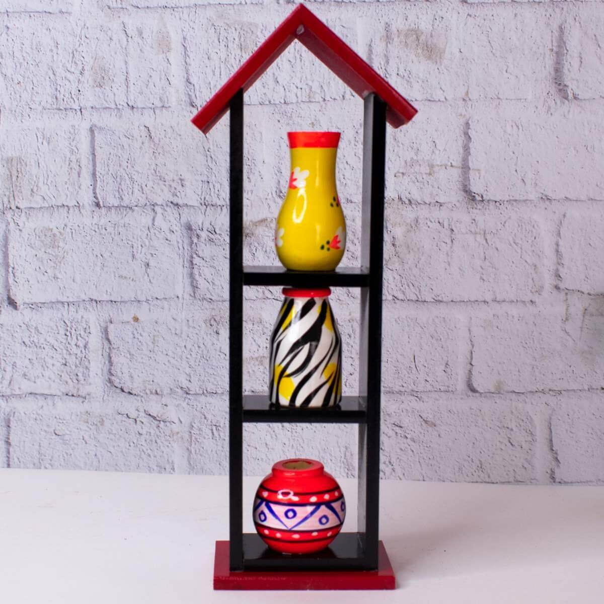 Wooden House-3 pots-1-Navratri Gift-Zishta Traditional Home Decor