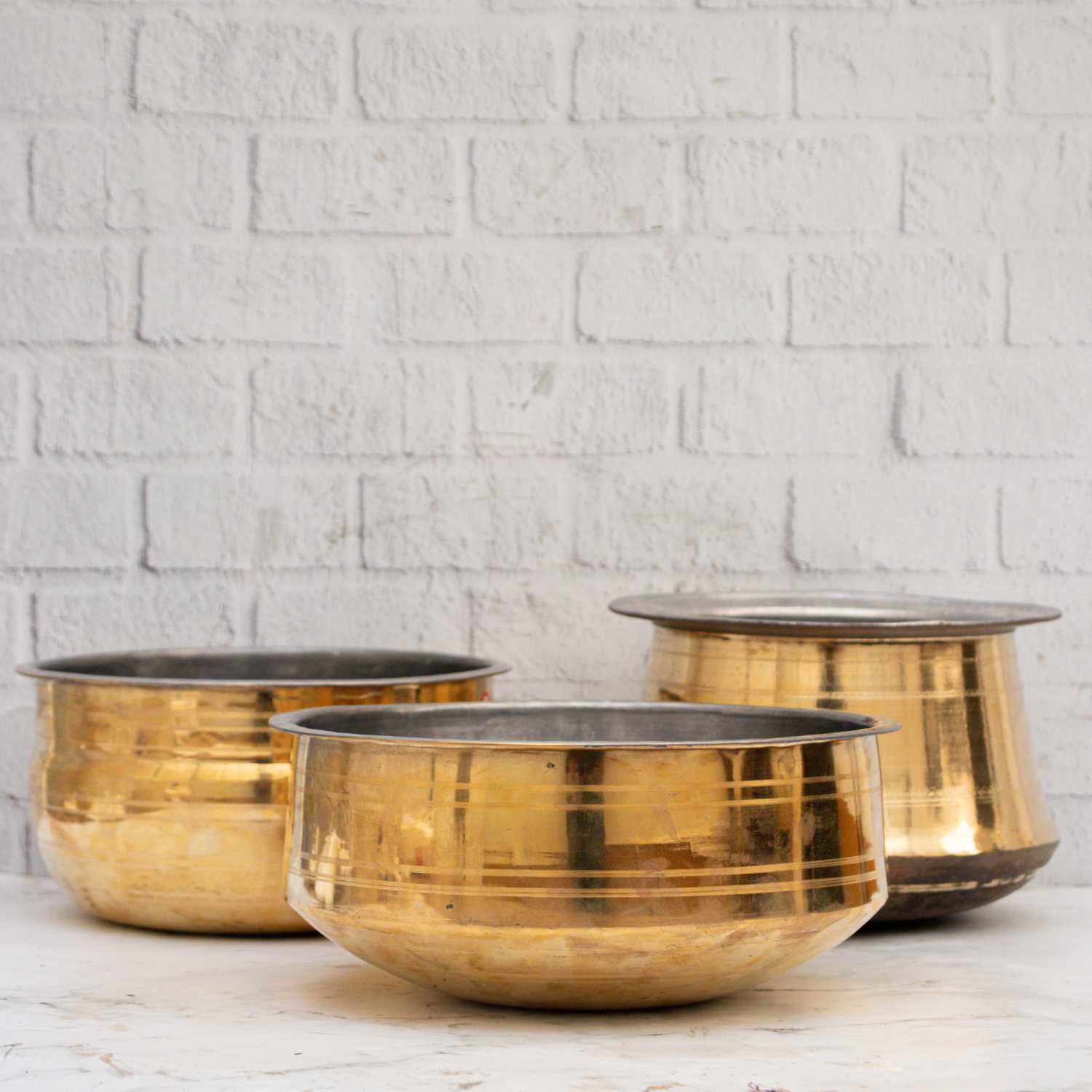 Brass Cookware Set of 3-Sarva-Vaana-Rice Pot-Zishta Traditional Cookware
