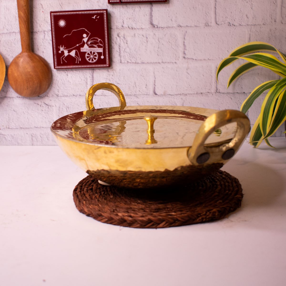 Brass Kadai With Lid-4-Zishta Traditional Cookware