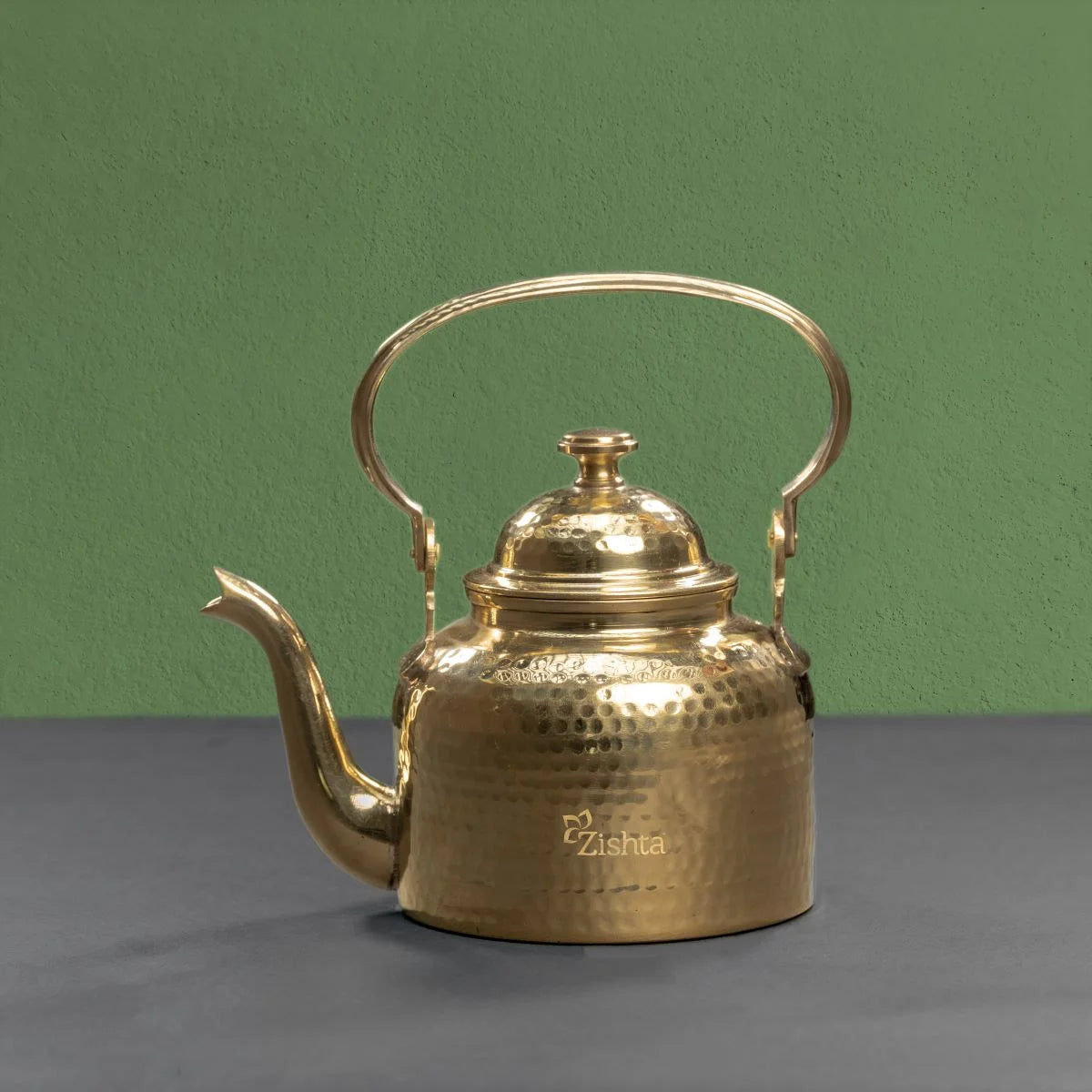 Brass Kettle Tea Pot Side View-Zishta Traditional Cookware
