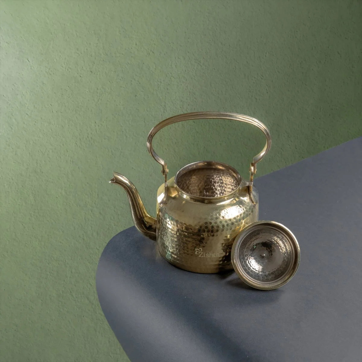 Brass Kettle Tea Pot Top View-Zishta Traditional Cookware