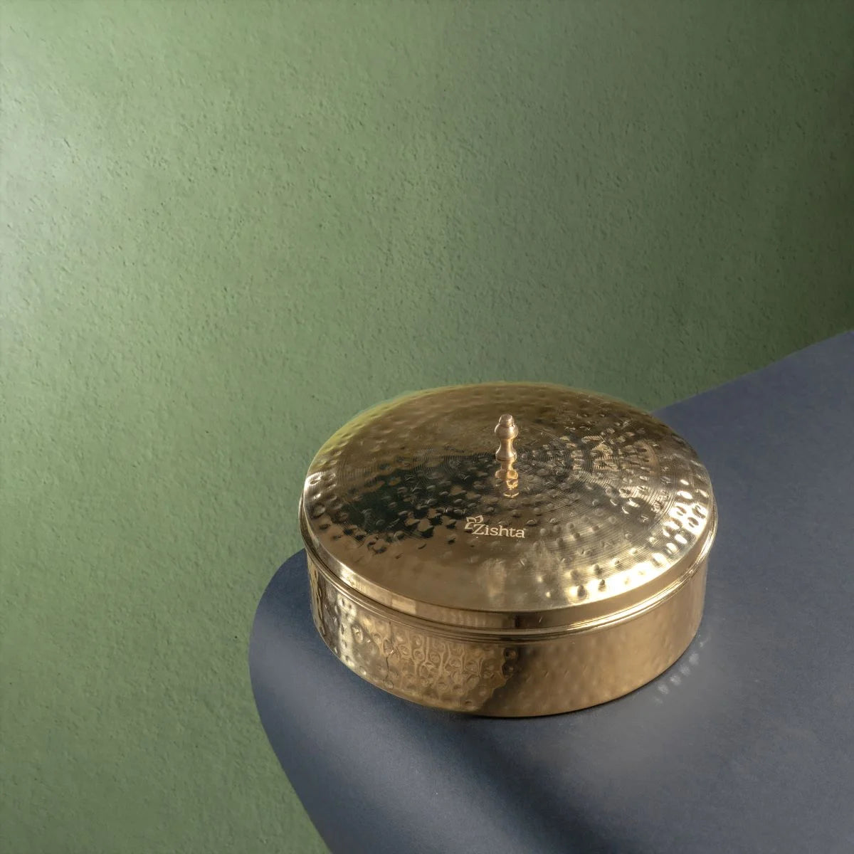 Brass Masala Dabba-Spice Box with Tin Coating Top View-Zishta Traditional Kitchen Food Storage Containers