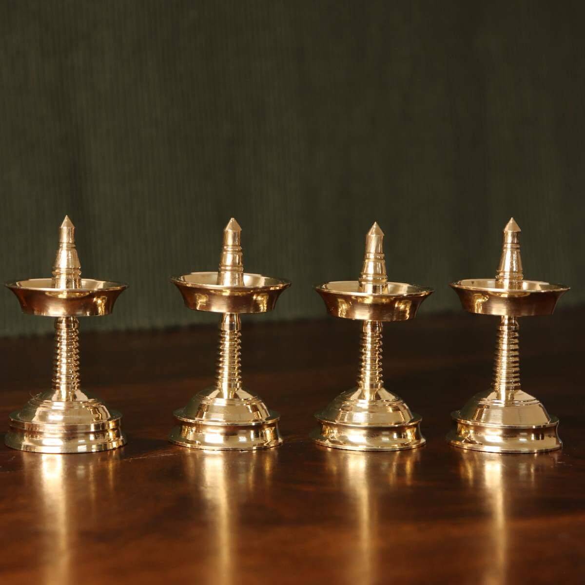 Brass Mini Decor Kerala Deepam Set of 4-4-Zshta Traditional Navratri Diwali Gifts