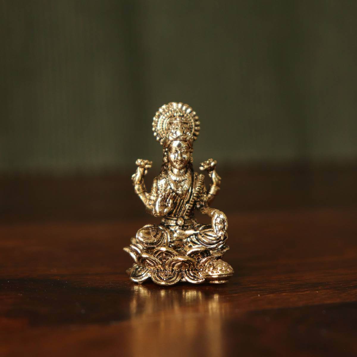 Brass Mini Lakshmi Idol Oxidised-Zishta Traditional Decor-Navratri Diwali Gifts