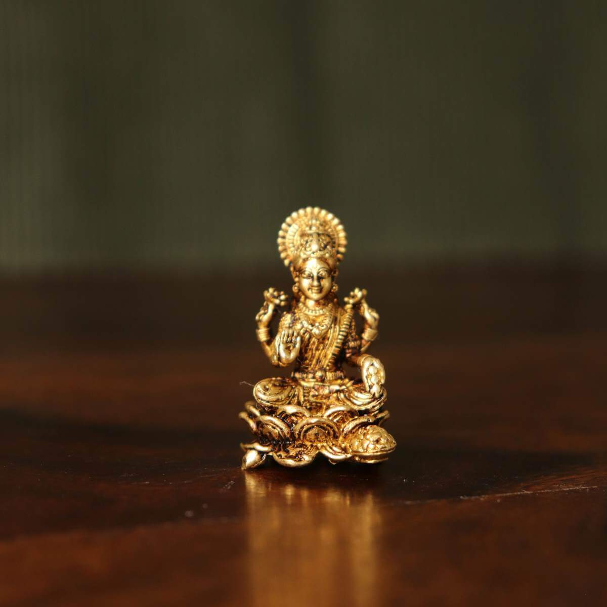 Brass Mini Lakshmi Idol Polished-Zishta Traditional Decor Navratri Diwali Gifts