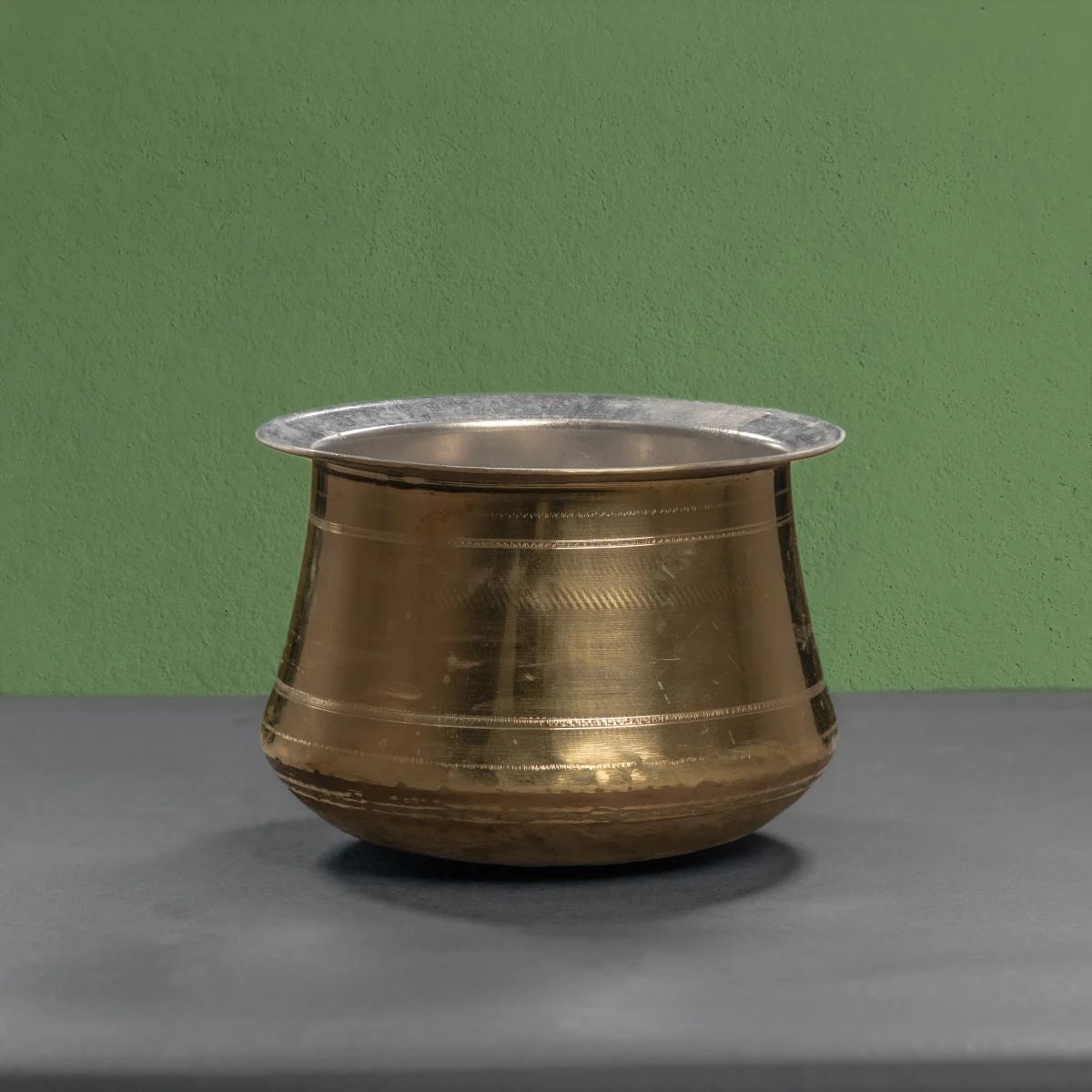 Brass Rice Pot Side View-Zishta Traditional Cookware