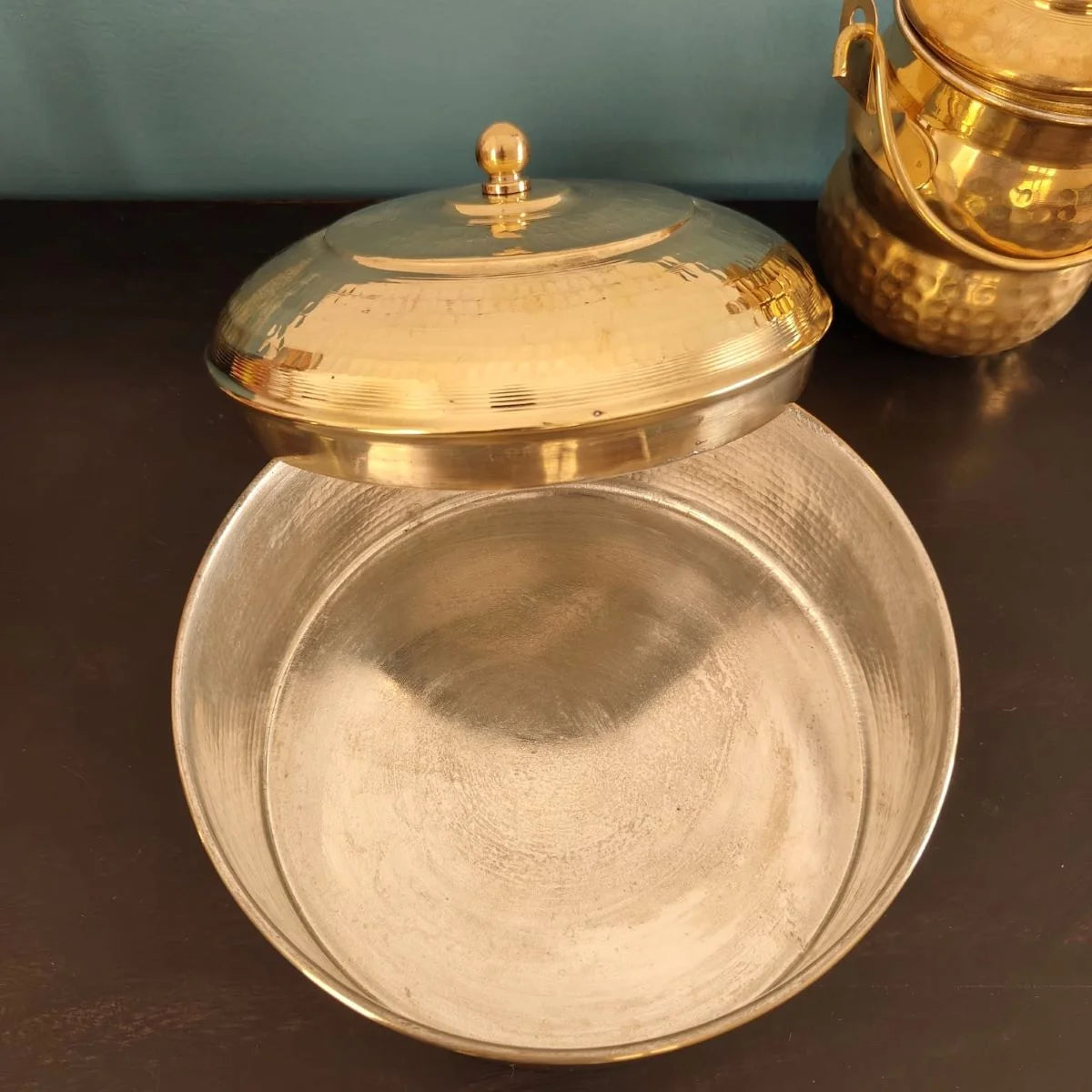 Brass Roti Box with Tin Coating-3-Zishta Traditional Kitchen Food Storage Containers