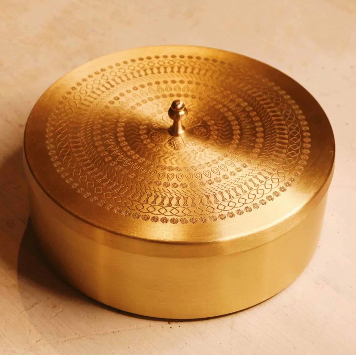 Brass Roti Chapati Box with Mandala Art Design-Zishta Food Storage Containers