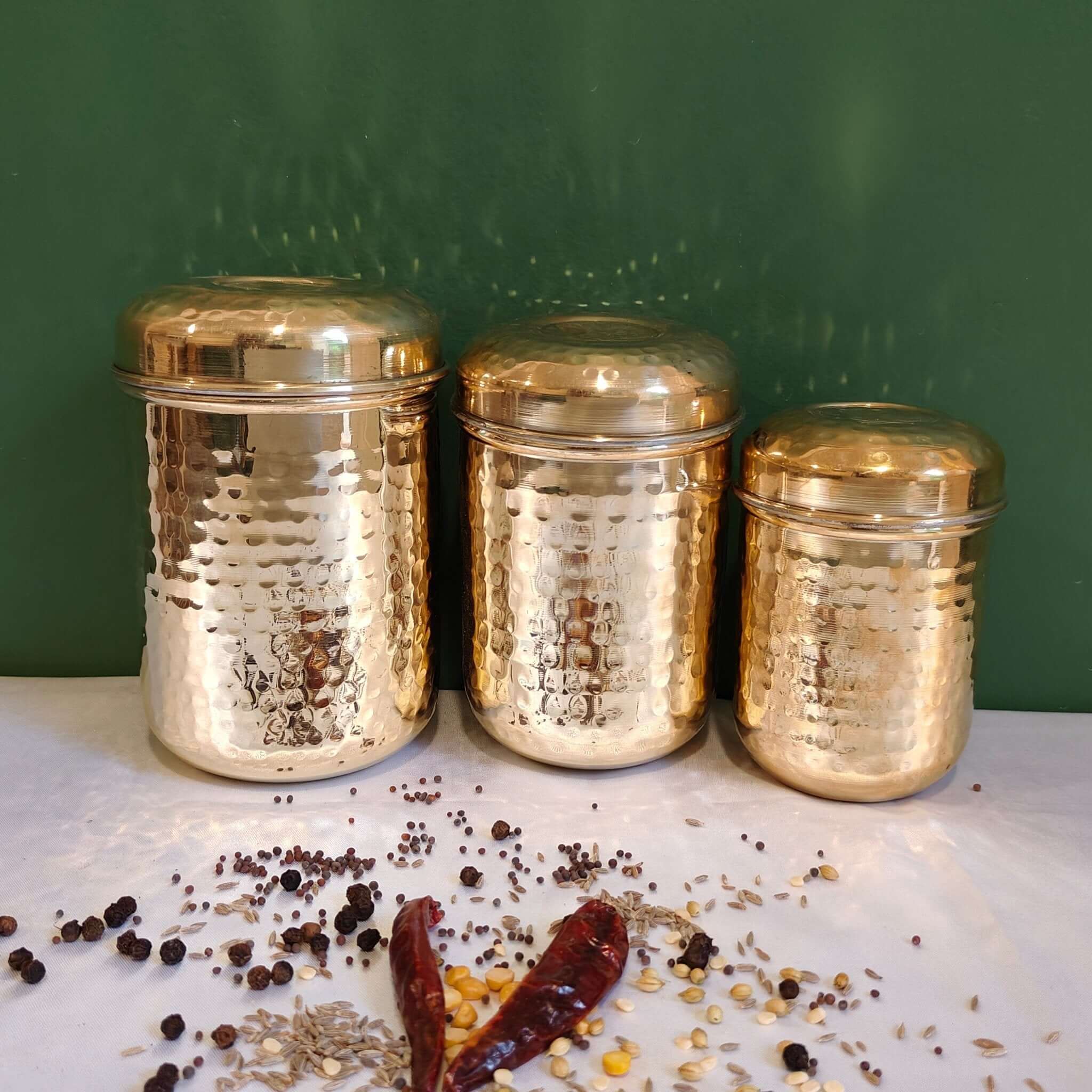 Brass Storage Canister Hammered - Combo Set of 3-Zishta Storage Containers