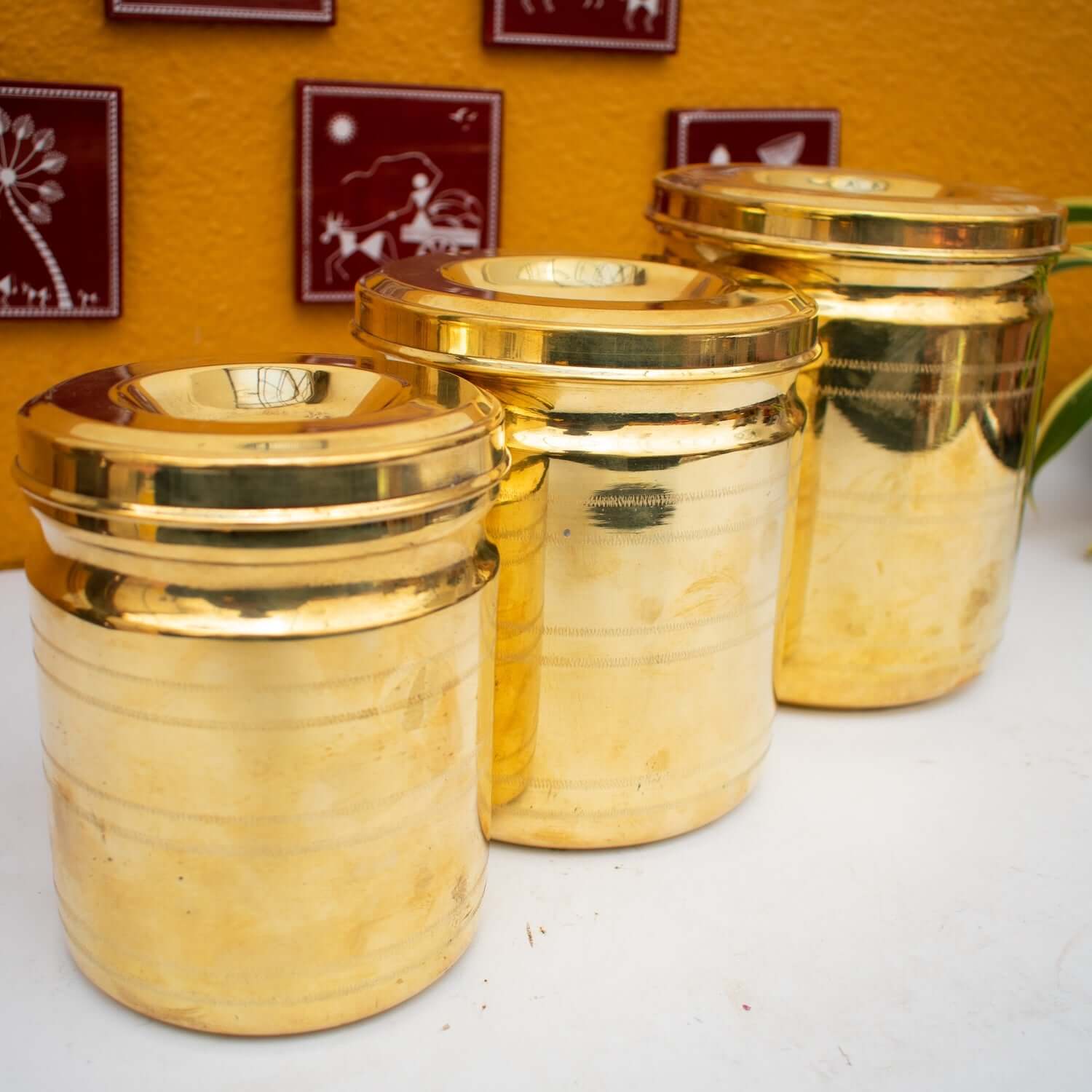 Brass Storage Containers With Tin Coating-3 Sizes-Zishta Kitchen Storage Containers
