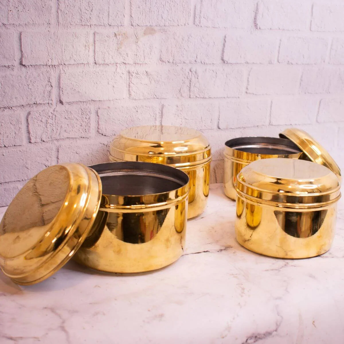 Brass Storage Tiffin Box Containers With tin Coating-3-Sizes-Zishta Traditional Food Containers