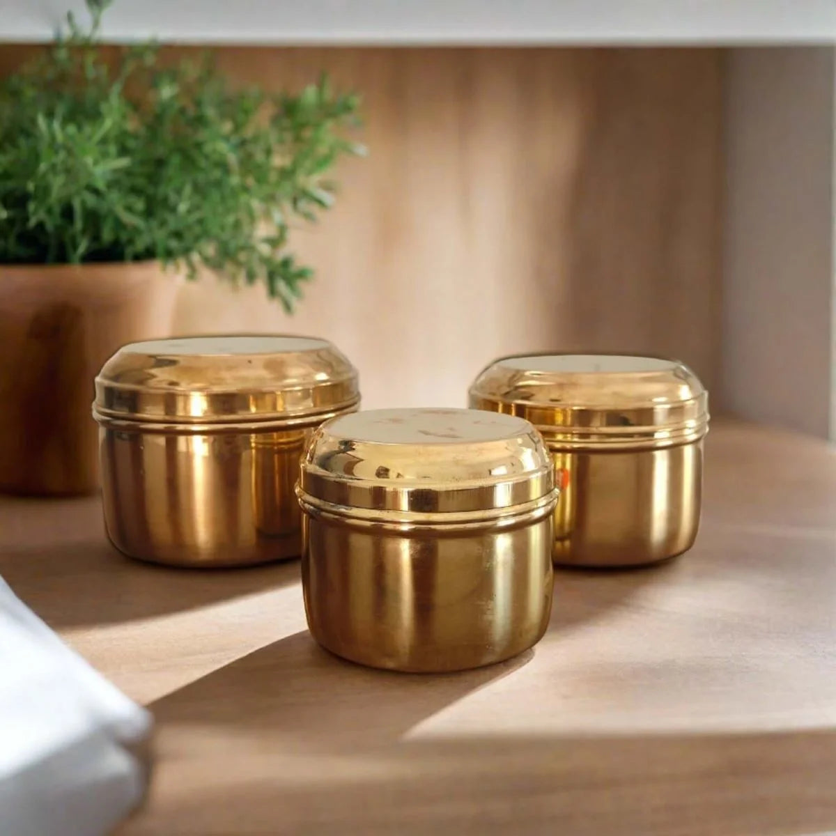 Zishta Brass Storage Tiffin Box Containers-3 Sizes
