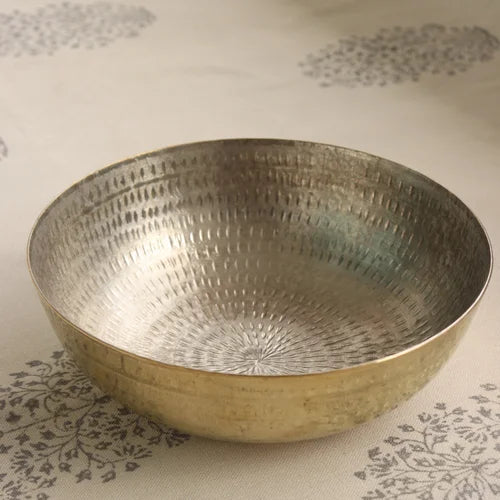 Brass Tasla on a patterned surface-Zishta Traditional Cookware