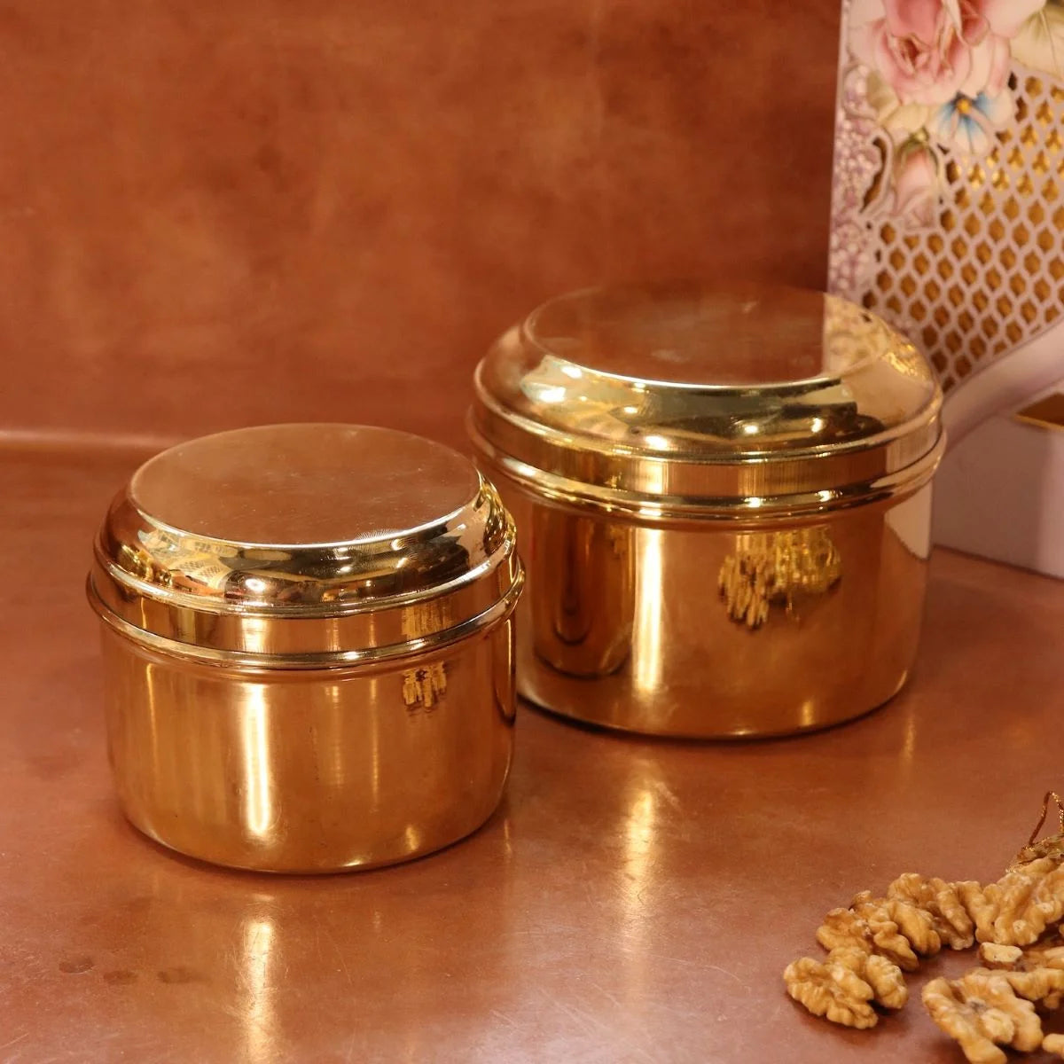 Brass Tiffin Box Containers-Zishta Prarambha Wedding Gifts