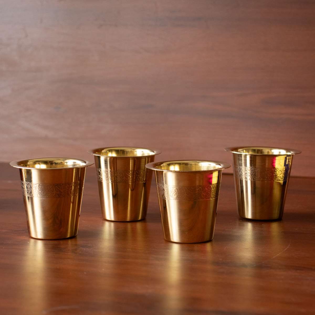 Brass Tumbler Etched-Set of 4-1-Zishta Traditional Navratri Diwali Gifts