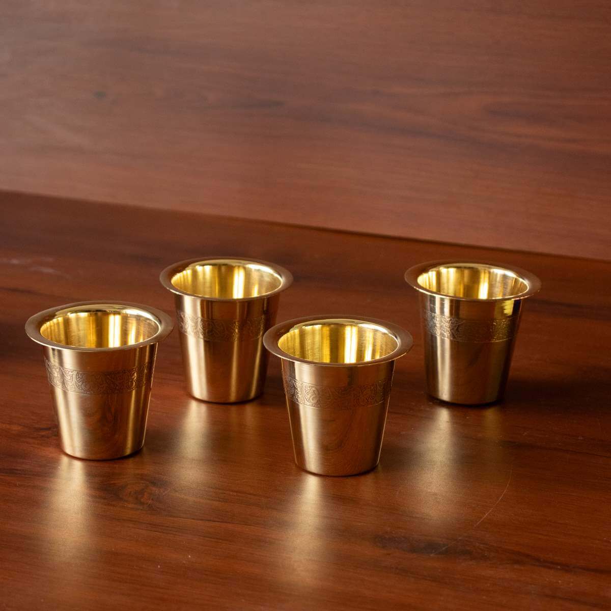 Brass Tumbler Etched-Set of 4-2-Zishta Traditional Navratri Diwali Gifts