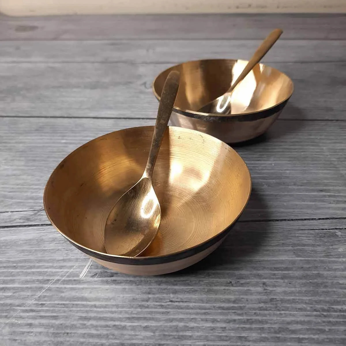 Set of 2 Bronze Dessert Bowls with Spoons-Zishta Traditional Kansa Serveware