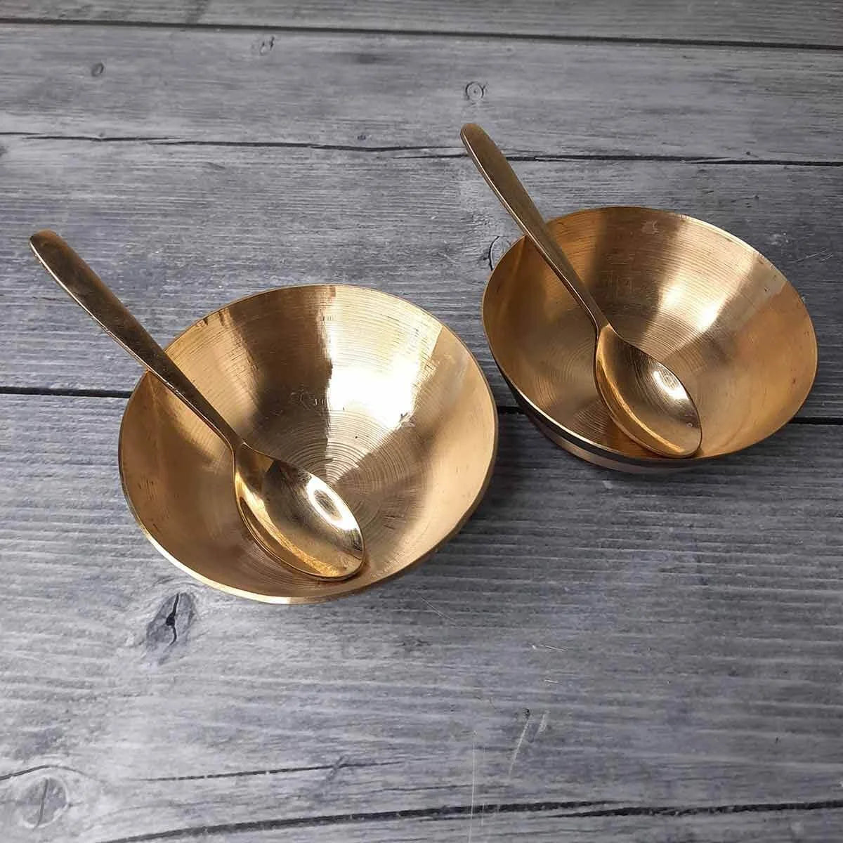Set of 2 Kansa Dessert Bowls with Spoons-Zishta Traditional Bronze Serveware