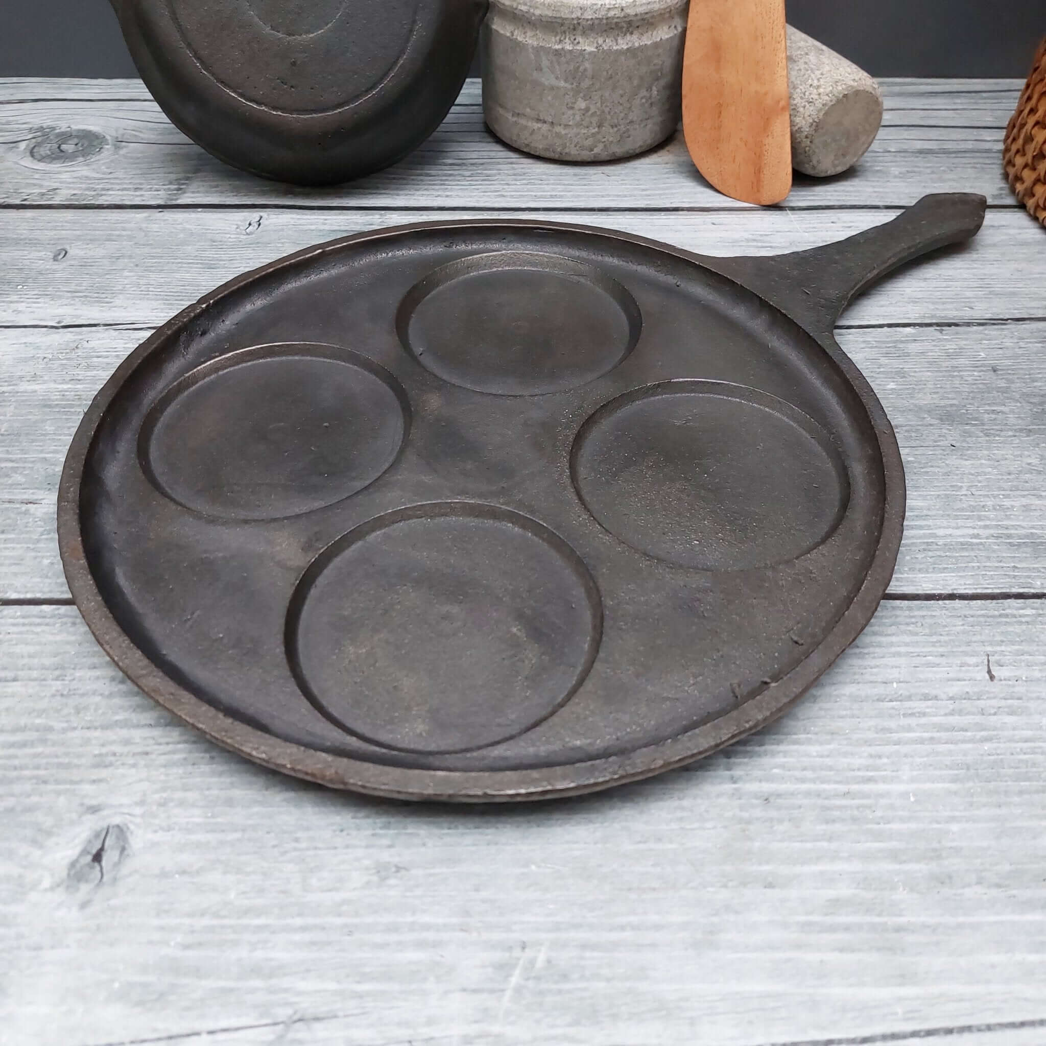 Cast Iron Mini Uthappam Pan - 4 Cavities - Zishta Traditional Cookware