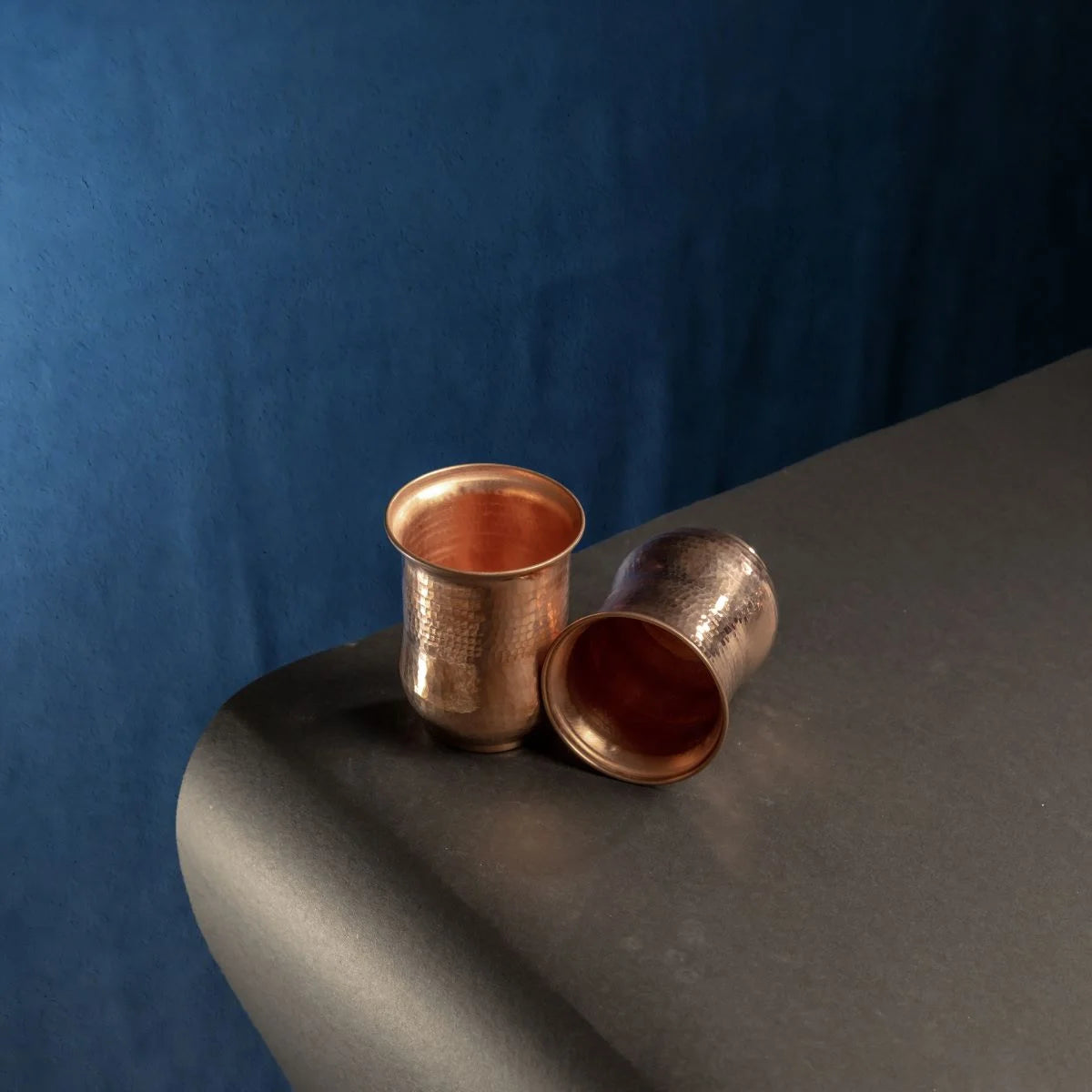 Copper Curved Water Tumblers Top View-Zishta Traditional Serveware