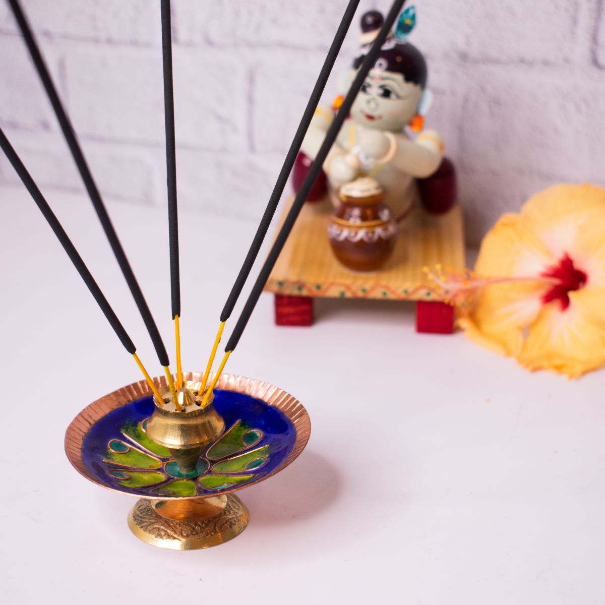 Copper Enamel Incense Stick Holder-Round-2-Navratri Gift-Zishta Traditional Home Decor