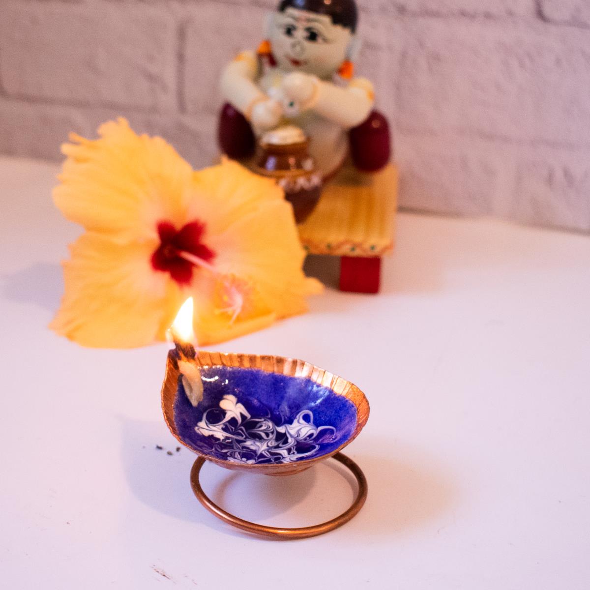 Copper Enamel Spring Diya-Lamp-2-Navratri Gift-Zishta Traditional Home Decor