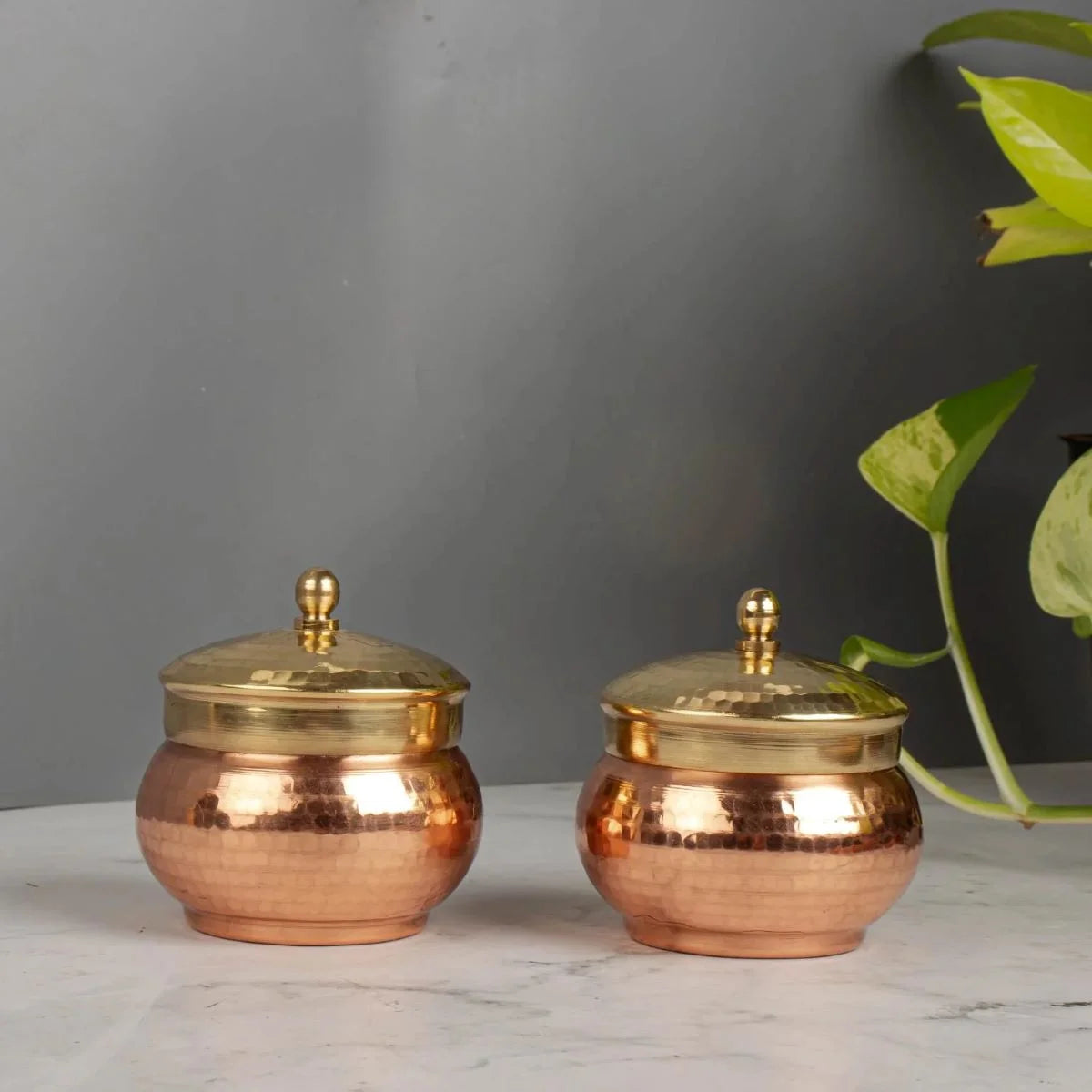 Two Copper Mukhwas Dabbas-Zishta Traditional Kitchen Food Storage Containers