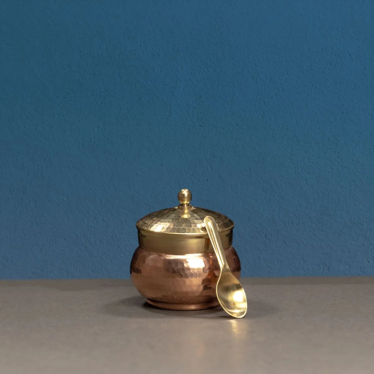 Copper Mukhwas Dabba Side View-Zishta Traditional Kitchen Food Storage Containers