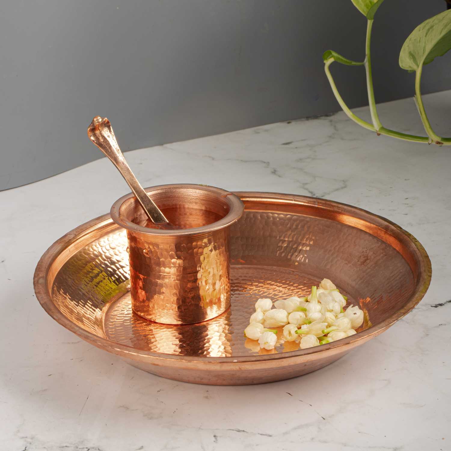 Copper Panchapatra With Spoon-2-Zishta Traditional Home Decor