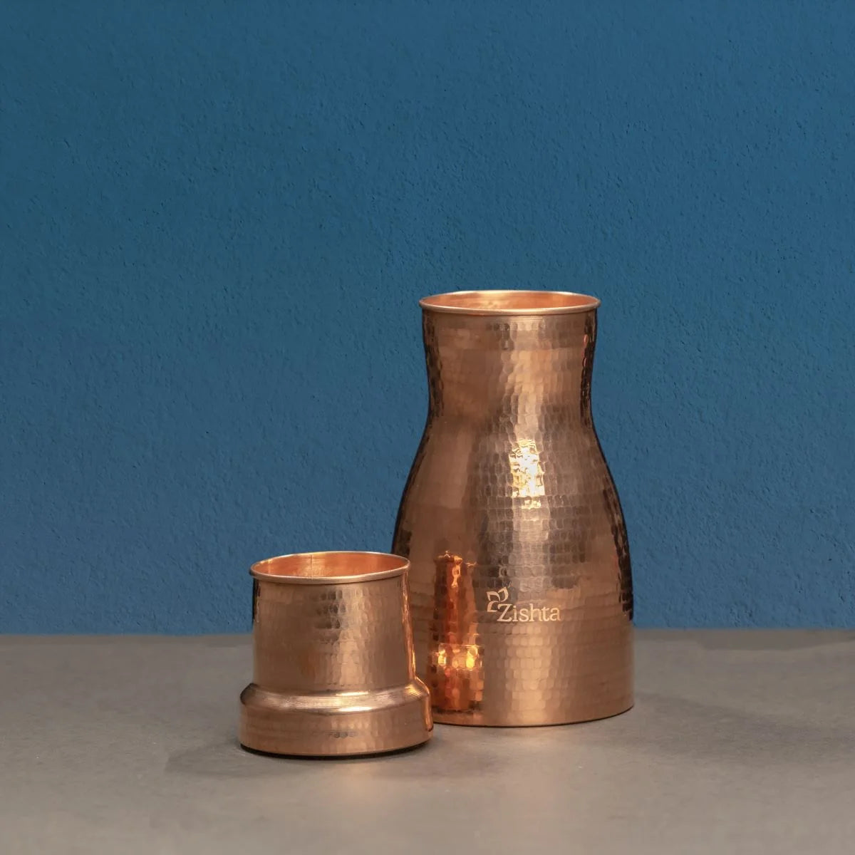 Copper Water Carafe with Lid Open-Zishta Traditional Serveware