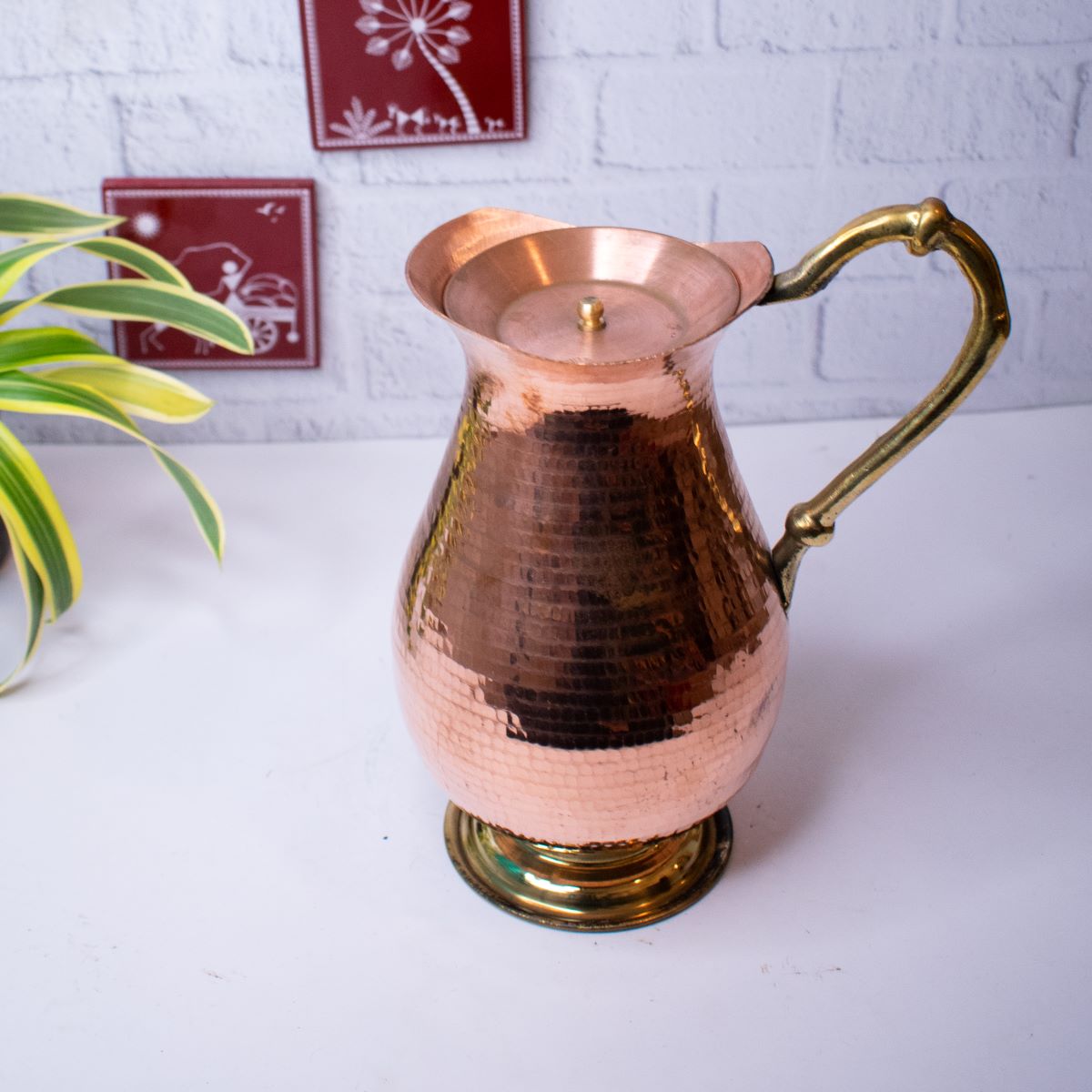 Copper Water Curved Jug-Traditional Design-4-Zishta-Serveware