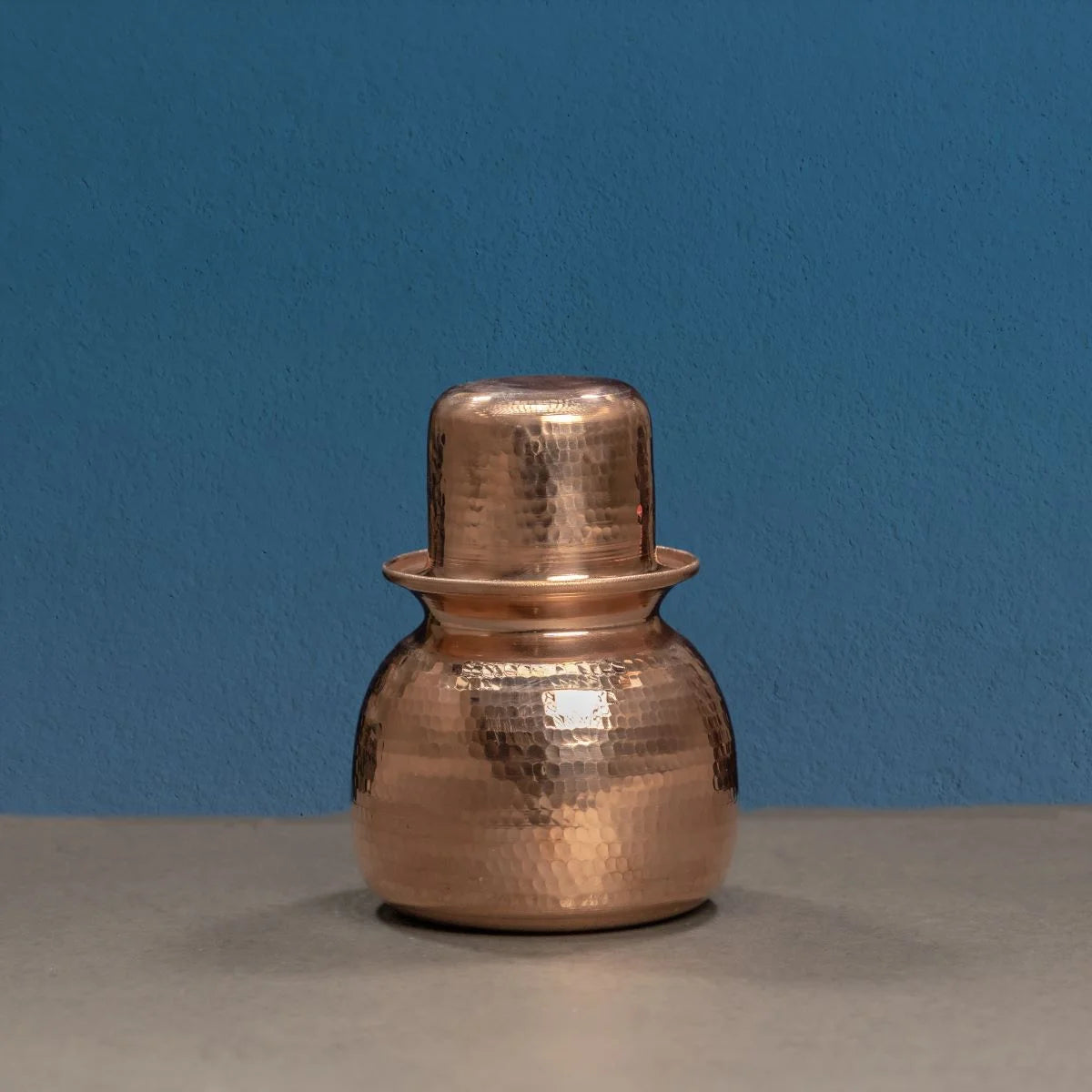 Copper Water Pot with Cup Side View-Zishta Traditional Serveware