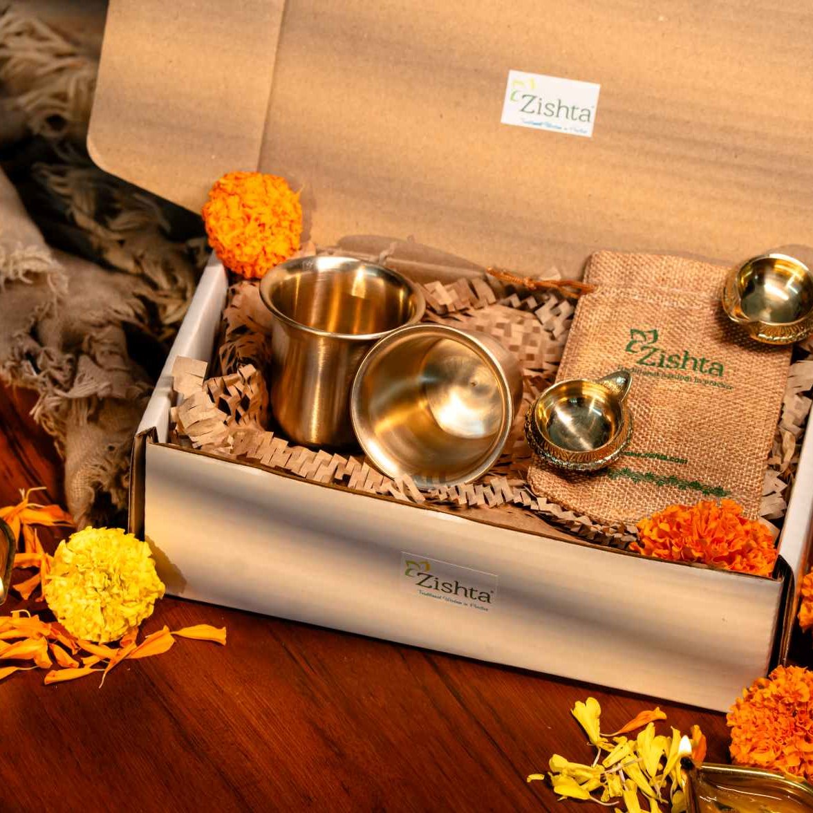 Diwali Shubh Deepa Kansa Combo-2-Zishta Diwali Gifting