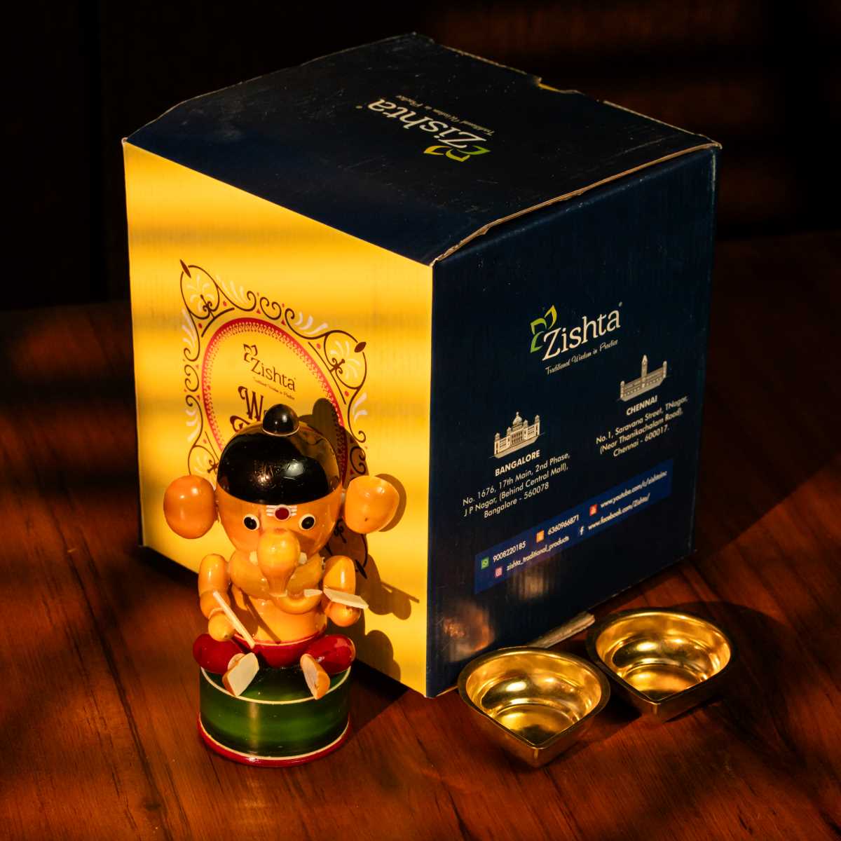 Diwali Wooden Ganesha And Diya Set-2-Zishta Diwali Gifting