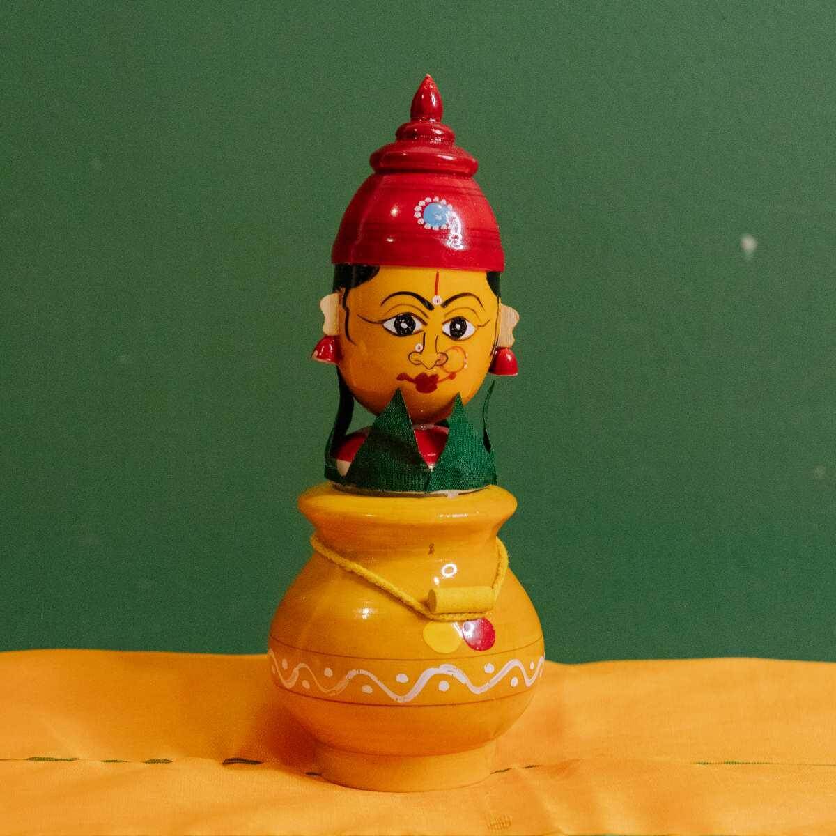 Etikopakka Wooden Kalash With Lakshmi-Navratri Gifts-Zishta Traditional Home Decor