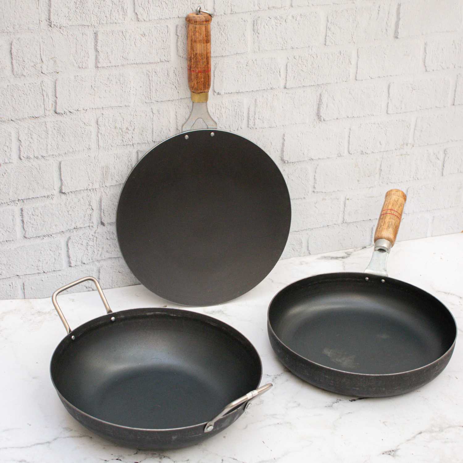 Iron Cookware Set : Fry Pan, Roti Tawa, Kadai