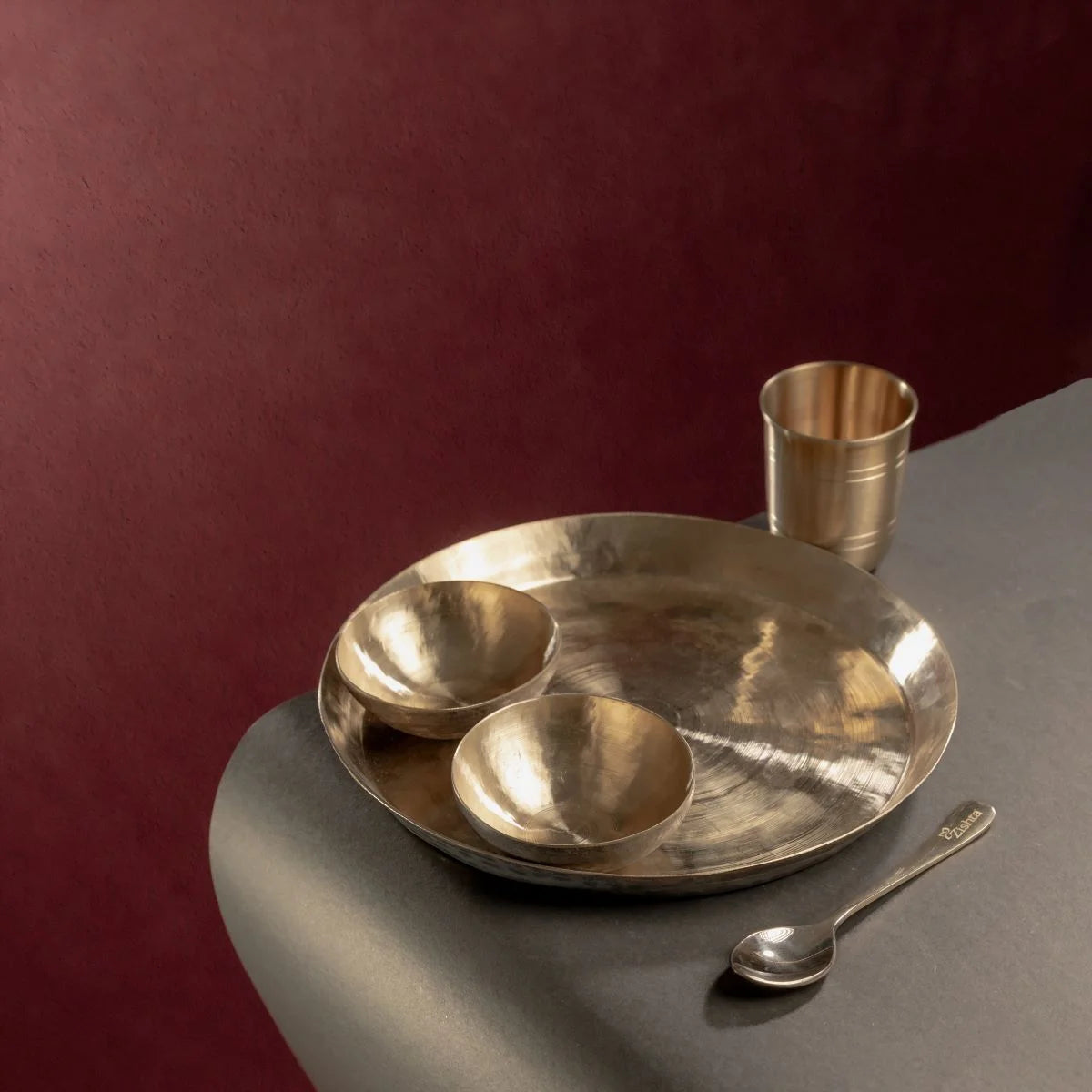 Kansa Bronze Dinner Thali Set Top View-Zishta Traditional Dinnerware