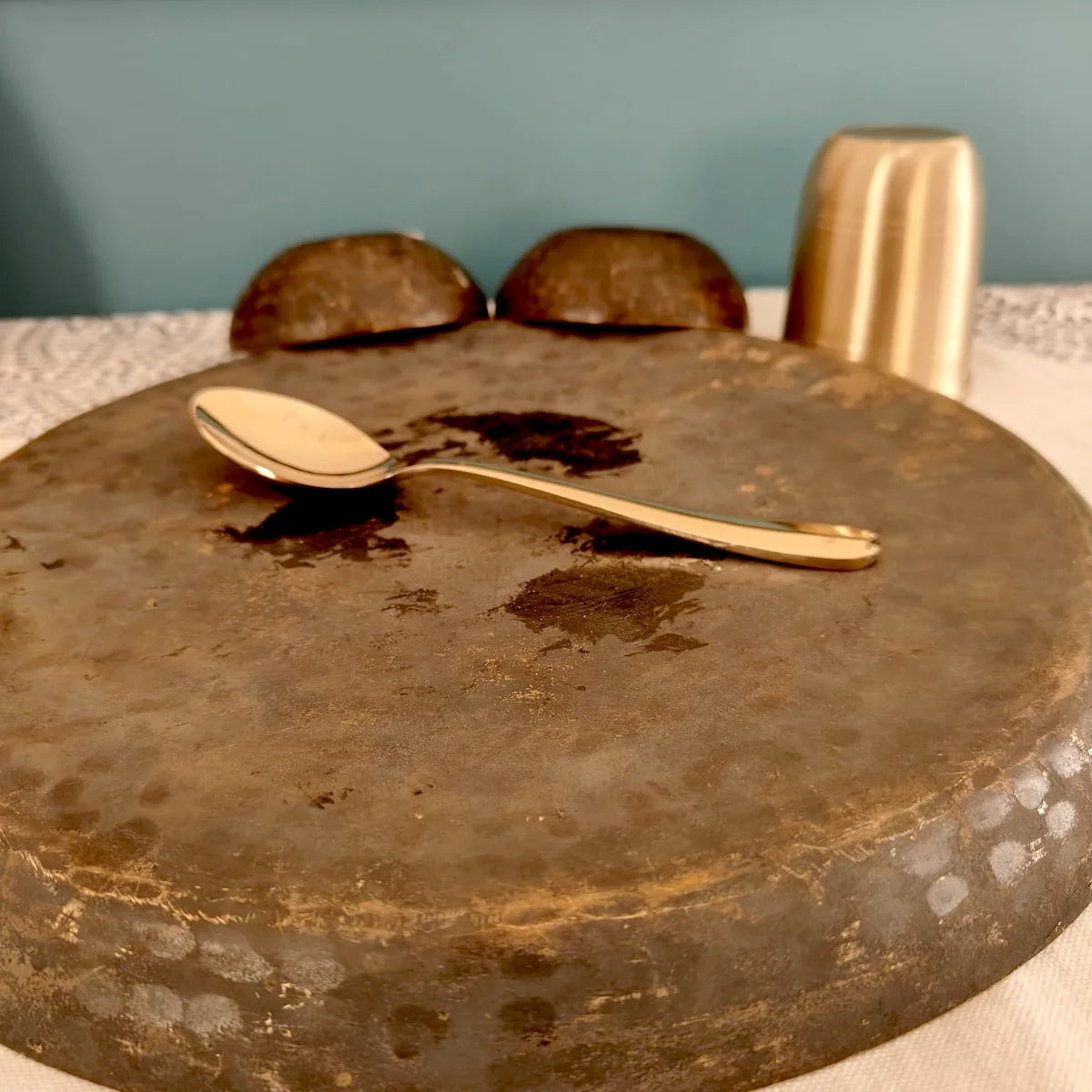 Kansa Bronze Thali Set Back Side-Zishta Traditional Table and Dining