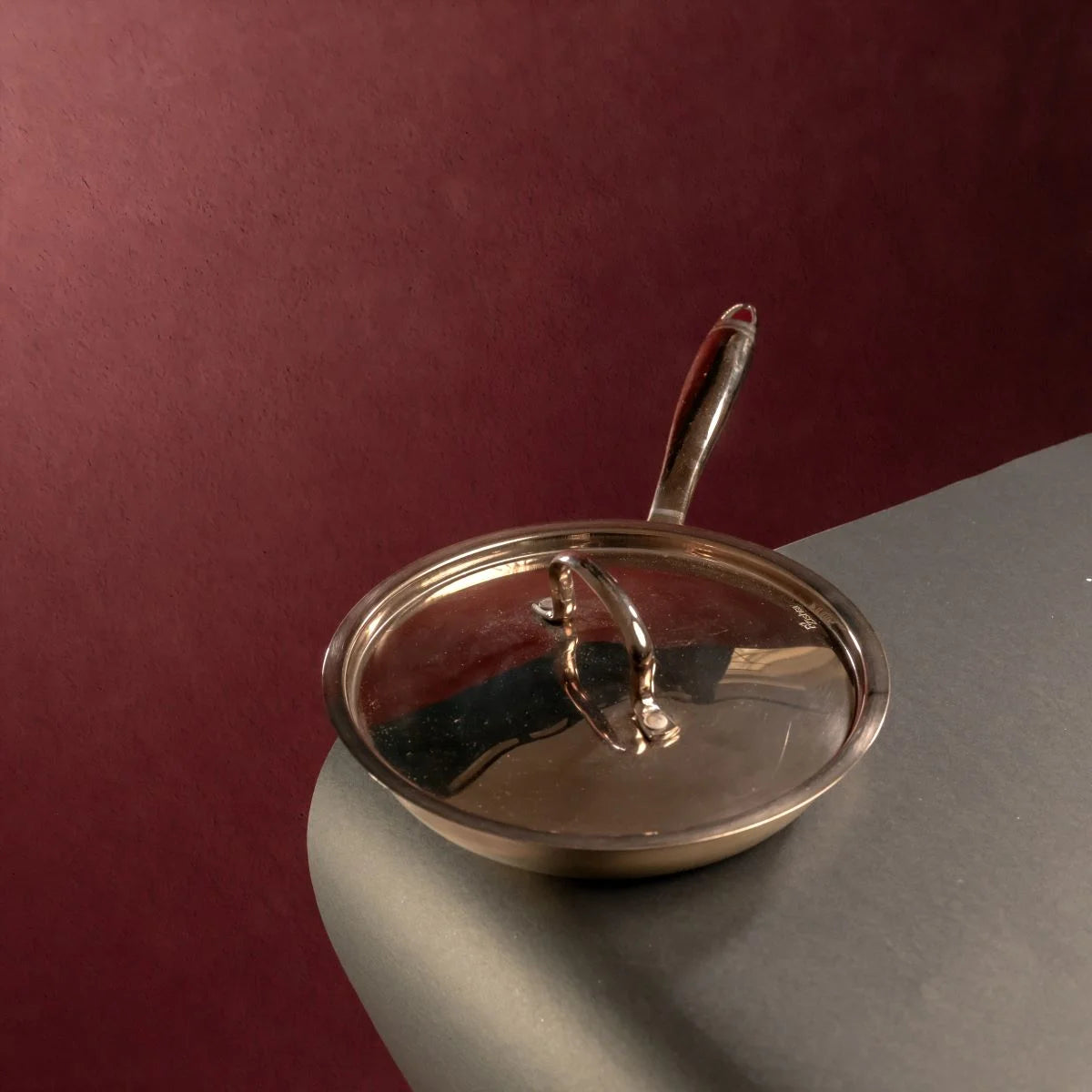 Kansa Fry Pan with Lid and Heat Resistant Handle-Zishta Traditional Bronze Cookware