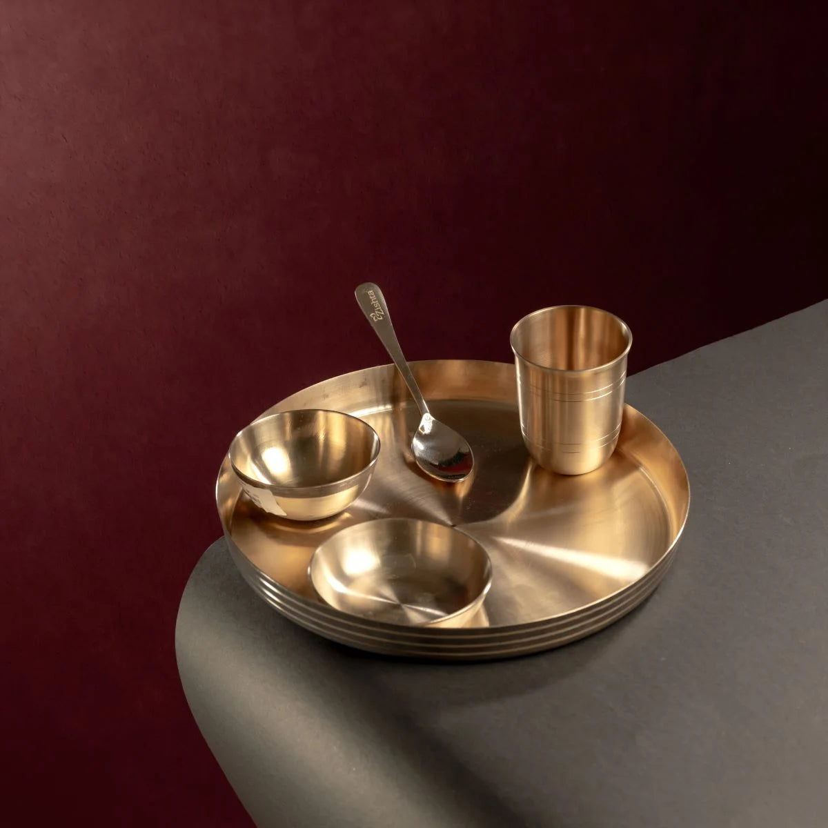 Kansa Thali Set Gujarat Bronze Dinner Set-Zishta Traditional Serveware